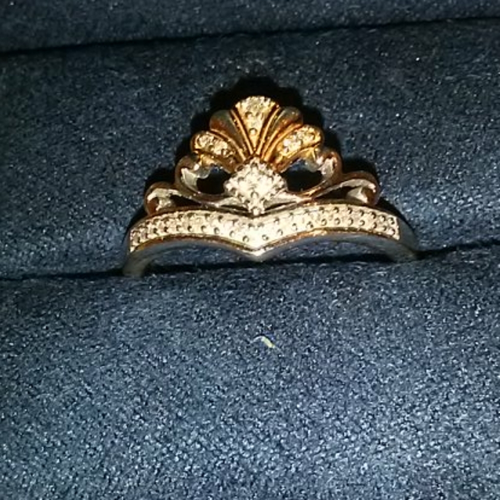Authentic diamond sterling silver&rose gold ring